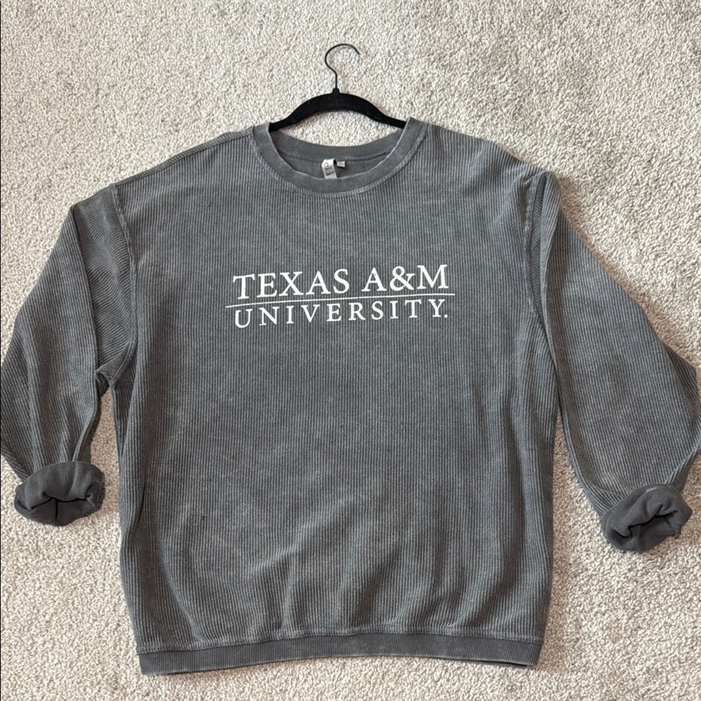 Gray Corded Crewneck Sweater